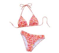 Mujer Triangular Conjunto de Bikini con Tirantes Ajustables de Dos Piezas con Estampado Floral de Bloques de Color Traje de baño para Verano y Playa FF931YE L
