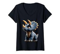 Mujer Triceratops Dinosaurio I Love Dinosaurs Cute Triceratops Camiseta Cuello V
