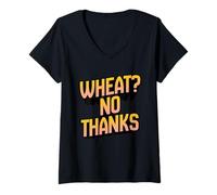Mujer ¿Trigo? NO Gracias Ropa sarcástica Divertida celíaca sin Gluten Camiseta Cuello V