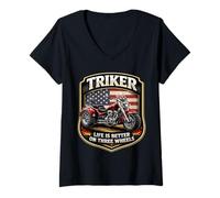Mujer Triker Life Is Better On Three Wheels Motorbike Biker USA Camiseta Cuello V