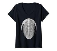Mujer Trilobite Fossil Dorsal Vista Científica Paleontología Arte Camiseta Cuello V