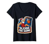 Mujer Trineo El Juego Jugador De Baloncesto Navidad Papá Noel Camiseta Cuello V