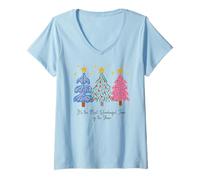 Mujer Trío Retro de árbol de Navidad It's The Most Wonderful Time Camiseta Cuello V
