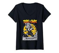 Mujer Tripe and Swipe Funny Zebra Kung Fu Martial Arts Cartoon Camiseta Cuello V