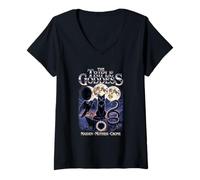 Mujer Triple Diosa Fases Lunares Gato Negro Cuervo Serpiente Wiccan Camiseta Cuello V