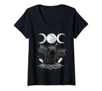 Mujer Triple Moon Witch Cat Wicca Wiccan Pagan Symbol Halloween Camiseta Cuello V