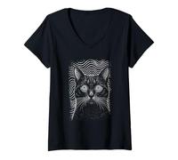 Mujer Trippy Cat Pastel Goth Gothic Grunge Alt Punk Weirdcore Camiseta Cuello V