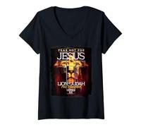 Mujer Triumphant Jesus Lion of Judah Revelation 5:5 Faith Artwork Camiseta Cuello V