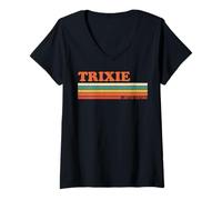 Mujer Trixie Retro Personalizado Nombre Vintage Rayas Camiseta Cuello V