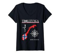 Mujer Trolltunga Noruega - Aventura de Senderismo - Naturaleza escandinava Camiseta Cuello V
