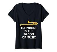 Mujer Trombón es el Tocino de la música Funny Brass Player Camiseta Cuello V