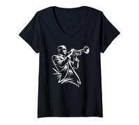 Mujer Trompetista de Jazz Minimal Music Graphic Camiseta Cuello V