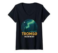 Mujer Tromso Noruega Noruega Noruega Aurora Boreal Nieve Retro Oslo 47 Camiseta Cuello V