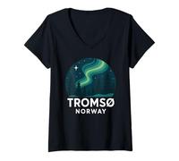 Mujer Tromso Noruega Noruega Noruega Aurora Boreal Nieve Retro Oslo 47 Camiseta Cuello V