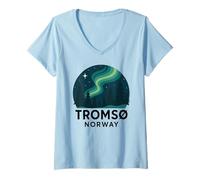 Mujer Tromso Noruega Noruega Noruega Aurora Boreal Nieve Retro Oslo 47 Camiseta Cuello V
