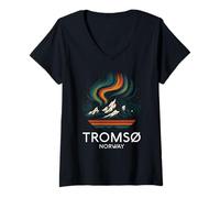 Mujer Tromso Noruega Noruega Noruega Aurora Boreal Nieve Retro Oslo 47 Camiseta Cuello V