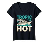 Mujer Tropic Like It's Hot - Divertido Viaje en Crucero a Juego con la Familia de Juegos de Palabras Camiseta Cuello V