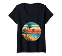 Mujer Tropical Beach 70s 80s Retro Style Sunset Vintage Estética Camiseta Cuello V