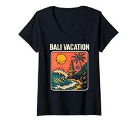 Mujer Tropical Island Bali Vacation Retro Mujeres Surfs Up Camiseta Cuello V