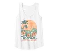 Mujer Tropical State of Mind Hibisco Flor Palmera Océano Ola Camiseta sin Mangas