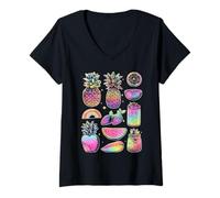 Mujer Tropical Summer Fruits Dreamy Art Pastel Estética Y2K 2000 Camiseta Cuello V