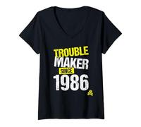 Mujer Trouble Maker Desde 1986 - Año de Nacimiento de Broma sarcástica Camiseta Cuello V