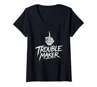 Mujer Trouble Maker Esqueleto Mano Divertido diseño de Arte Callejero Camiseta Cuello V