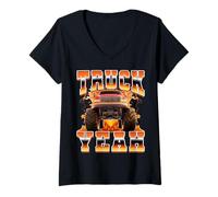 Mujer Truck Yeah, Monster Truck 4 Wheeler Offroad, Estilo Pirata de los 90 Camiseta Cuello V