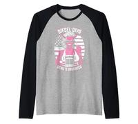 Mujer Trucker Diesel Diva Female Devil Truck Driver Bandera de Estados Unidos Camiseta Manga Raglan