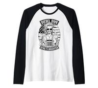 Mujer Trucker Diesel Diva Female Devil Truck Driver Bandera de Estados Unidos Camiseta Manga Raglan