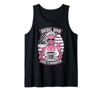 Mujer Trucker Diesel Diva Female Devil Truck Driver Bandera de Estados Unidos Camiseta sin Mangas