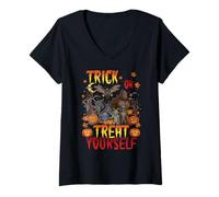 Mujer Truco o trato a ti mismo Truco o trato monstruos críptidos Camiseta Cuello V