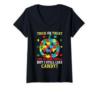 Mujer Truco o Trato I My Be Non Verbal But I Still Like Candy Camiseta Cuello V