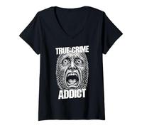 Mujer True Crime Adicto Huella Dactilar Grito Divertido Criminólogo Camiseta Cuello V