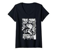 Mujer True Crime and Cats Purrfect Cómplice Funny Cat Lover Camiseta Cuello V