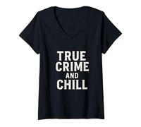 Mujer True Crime and Chill Distressed Vintage Gothic Design Camiseta Cuello V