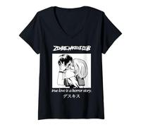 Mujer True Love Horror Anime Manga Halloween Día de San Valentín Camiseta Cuello V