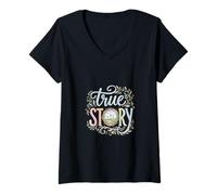 Mujer True Story Tres Cruces Fe Cristiana Acuarela Pascua Camiseta Cuello V