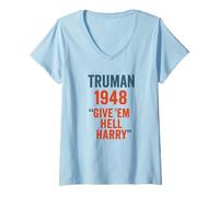 Mujer Truman 1948 Give Em Hell Harry Historia política Camiseta Cuello V