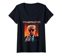Mujer Trumpinator Protagonizada por Trump Funny President Diseño Gráfico Camiseta Cuello V