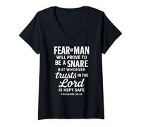Mujer Trust Lord Versículo de la Biblia Fe Escritura Proverbios 29:25 Jesús Camiseta Cuello V
