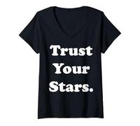 Mujer Trust Your Stars Inspirational Cosmic Message Camiseta Cuello V