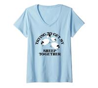 Mujer TRYING TO GET MY SHEEP TOGETHER Diseño divertido Camiseta Cuello V