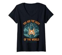 Mujer Tú Eres la luz del Mundo - Mateo 5:14 Estilo Vintage Camiseta Cuello V