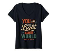 Mujer Tú Eres la luz del Mundo Mateo 5 14 Fe Cristiana Camiseta Cuello V