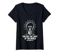 Mujer Tú Eres la luz del Mundo Mateo 5:14 Seguidor de Cristo Camiseta Cuello V