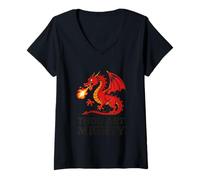 Mujer Tú Eres poderoso dragón Rojo con Aliento de Fuego Camiseta Cuello V
