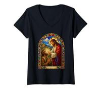 Mujer Tu fe te ha Hecho Entero Jesús curativo Mosaico Arte Camiseta Cuello V