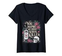 Mujer Tú inspiras al asesino en serie que llevo dentro, divertido y espeluznante Halloween Camiseta Cuello V