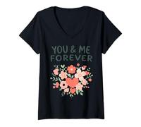Mujer Tú y yo Día de San Valentín para Siempre Cita de Amor Floral Camiseta Cuello V